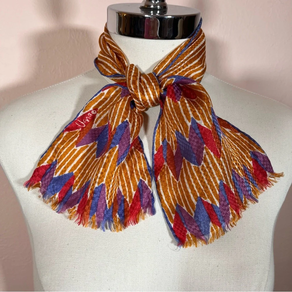 Vera Vintage 1950 60 art deco MCM Silk Hand rolled Copper Cravat Bow Neck Scarf